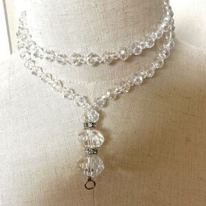 Long clear crystal beaded necklace